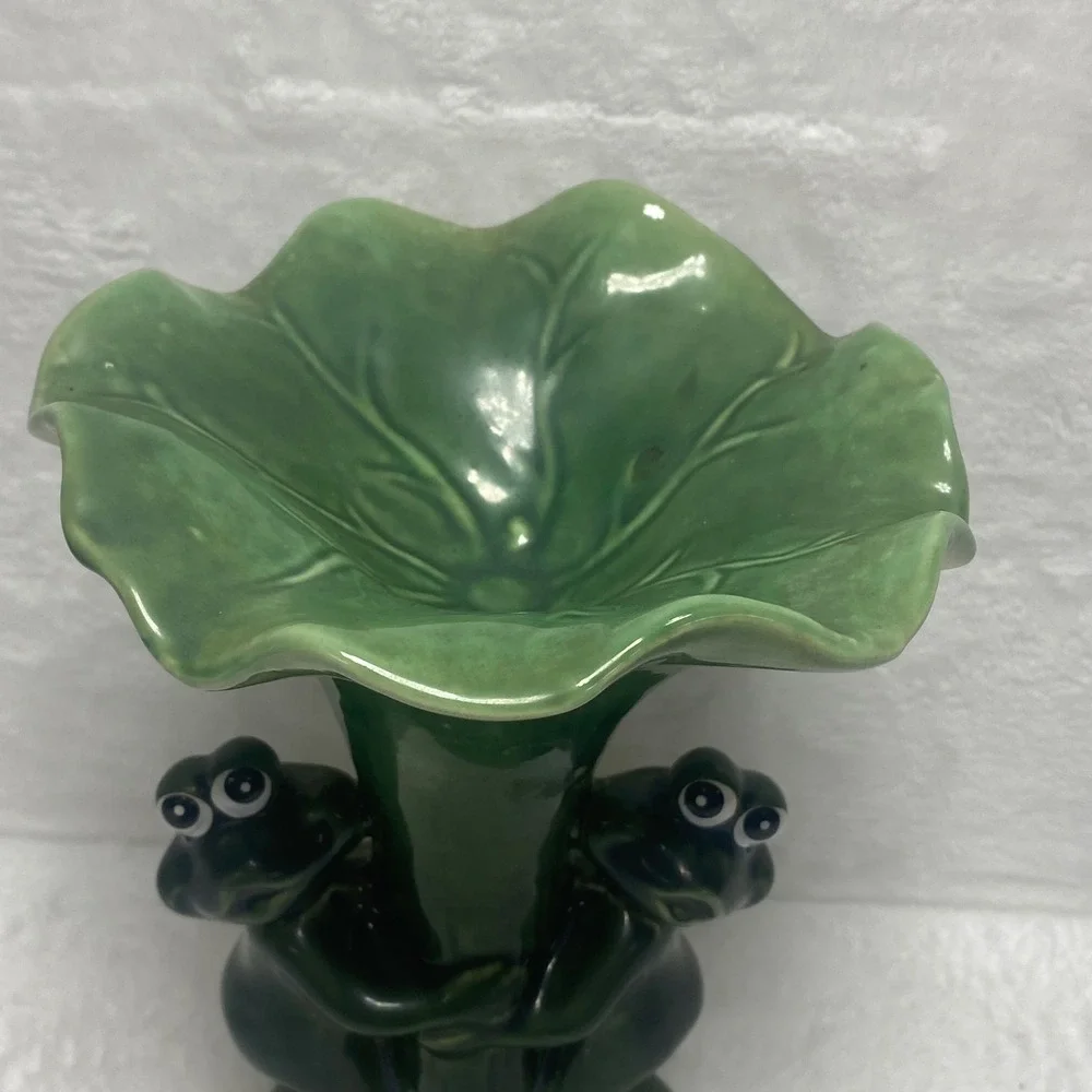 VTG La‎ Dolce Vita JA Green Ceramic Frog Vase Lily Pad Air Plant Candy Dish
